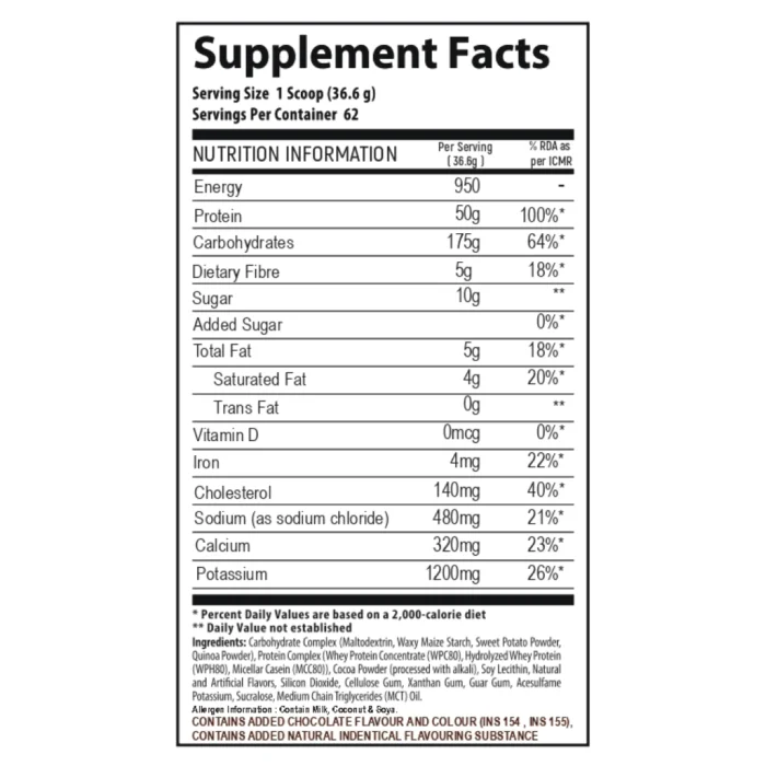 Hardcore-Mass-Gainer-sf Hardcore Mass Gainer supplement facts and nutrition information